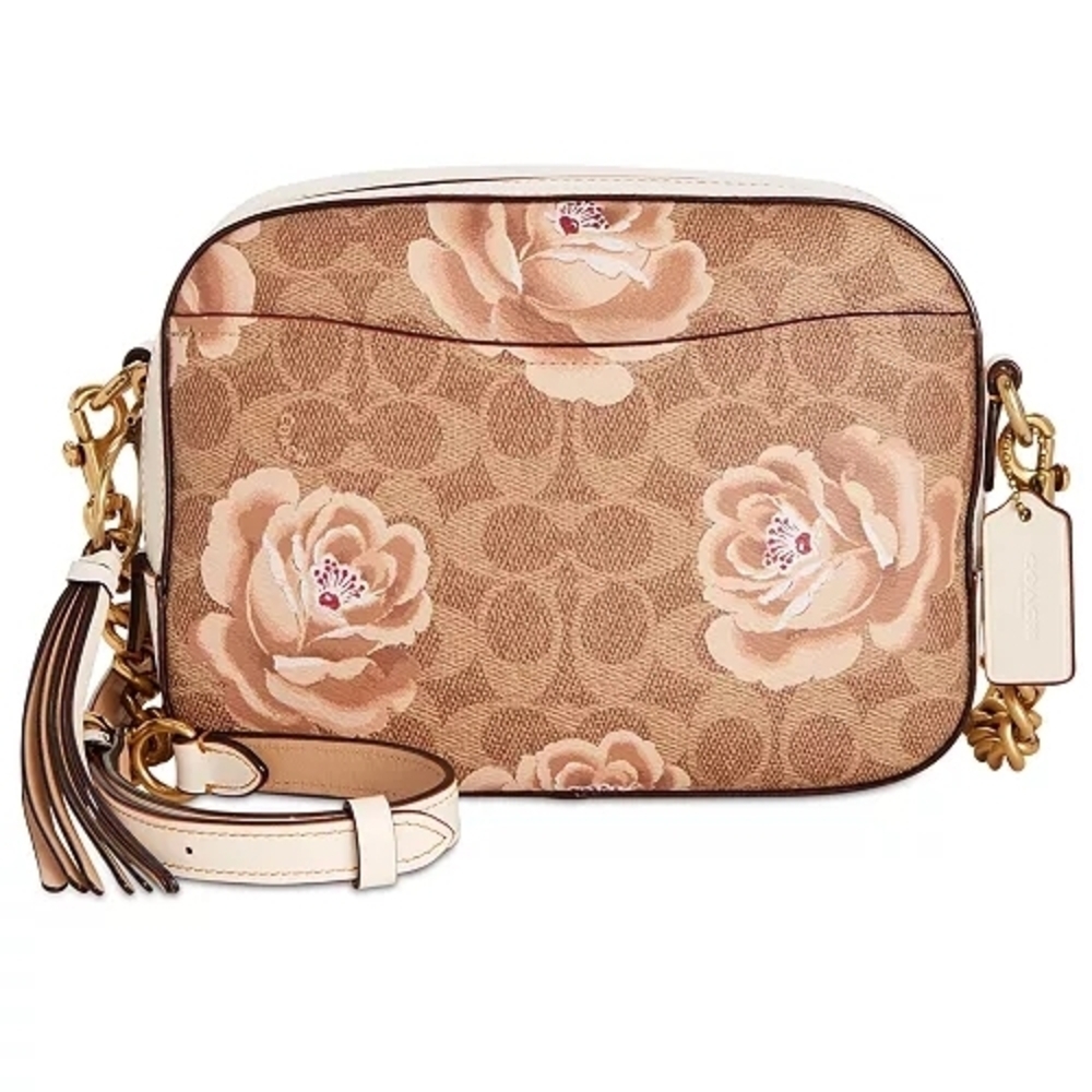 Coach 31695 Rose Print Coated Canvas Crossbody Camera Bag with Leather Tassel